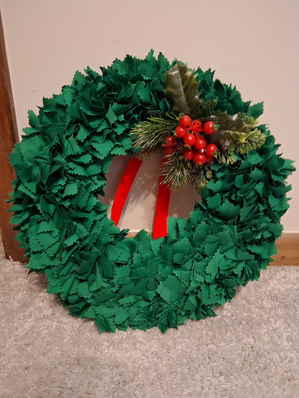 Festive Green Holiday Wreath with Red Berry Accent